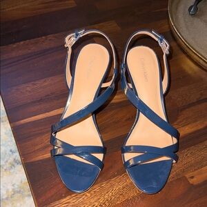 Calvin Klein Navy Patent Strappy Slingback Sandals
